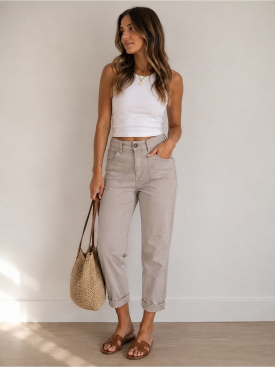 Boden Denim - Boden Taupe Utility Pants Women’s US 8R UK 12R Straight Leg Cotton Stretch